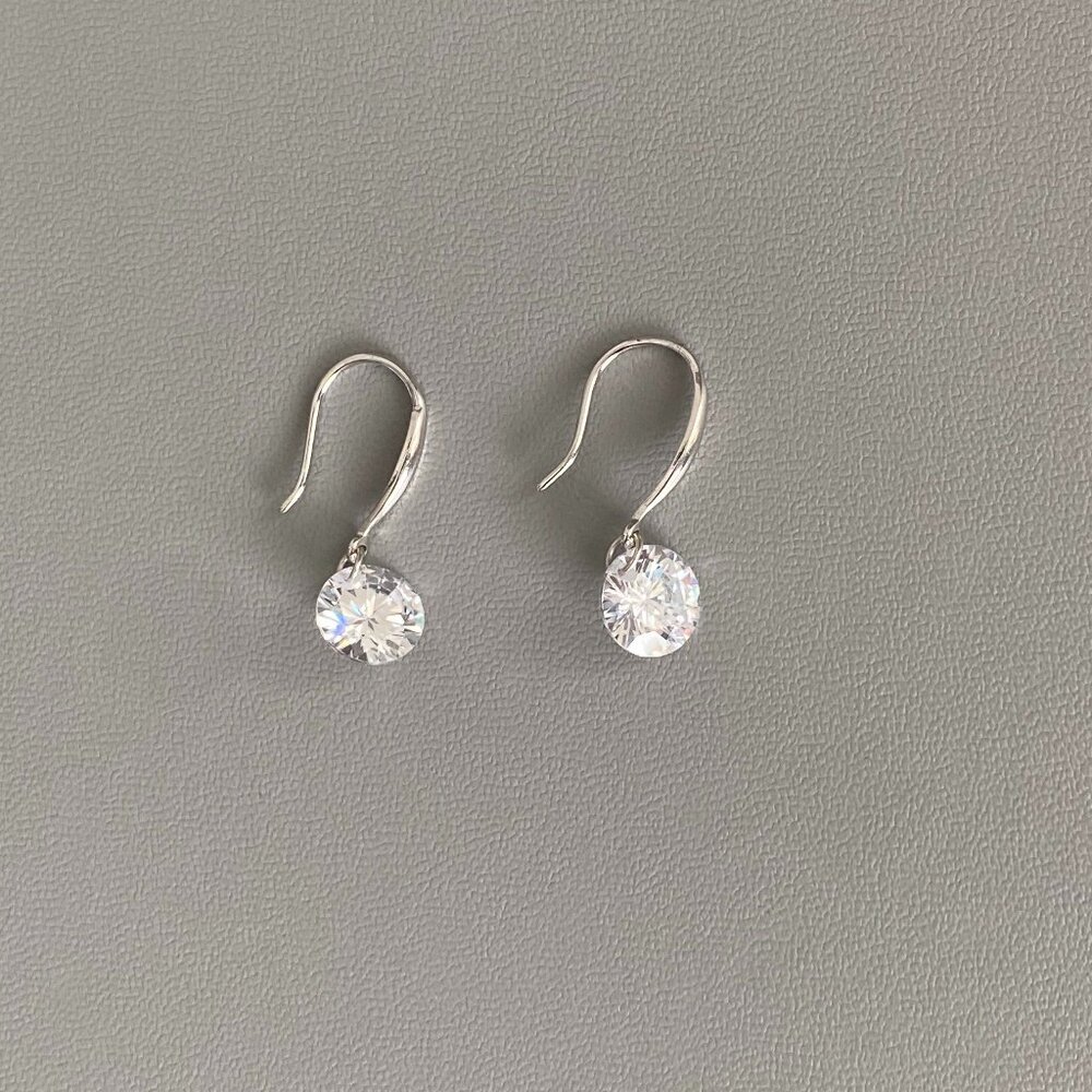 925 Sterling Silver Cubic Zirconia Solitaire Dangle Drop Earrings